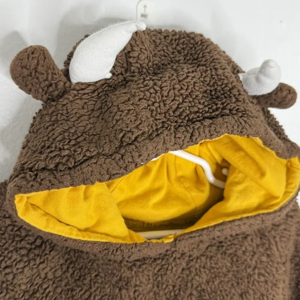 Gruffalo Jacket Boys 4-5 Brown Sherpa Fleece Hooded Pullover Monster Costume